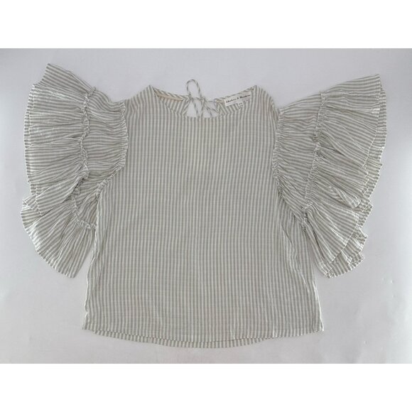 Chelsea & Theodore Striped Flowy Ruffle Sleeve Tie Back Blouse M Boho Peasant - Picture 3 of 10